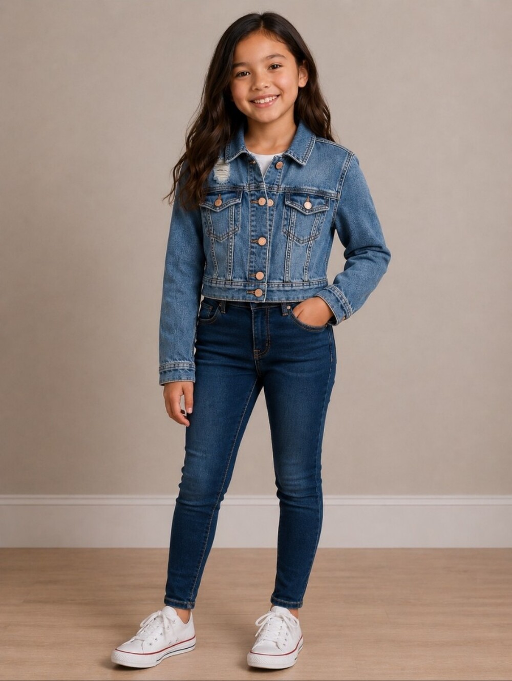 REFUGE Distressed Jean Trucker Jacket  M
